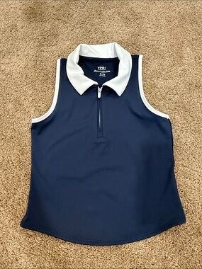 YPB abercrombie kids Navy and White Zip Polo Top